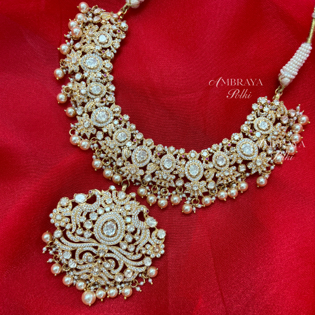 Swara Moissanite Necklace Set - Ambraya Polki