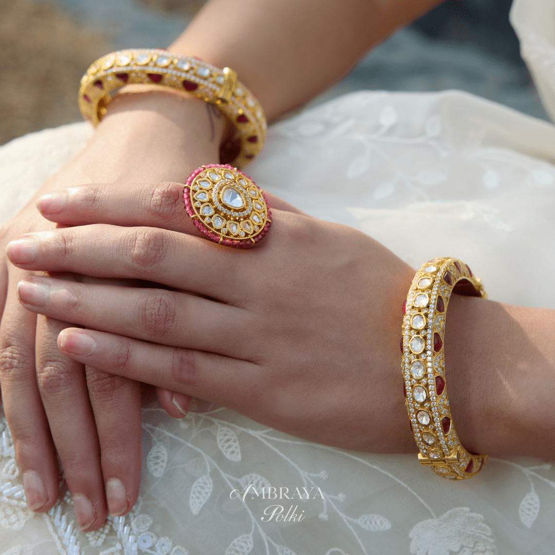 Nirvik Emerald & Ruby Bangles (Pair) - Ambraya Polki