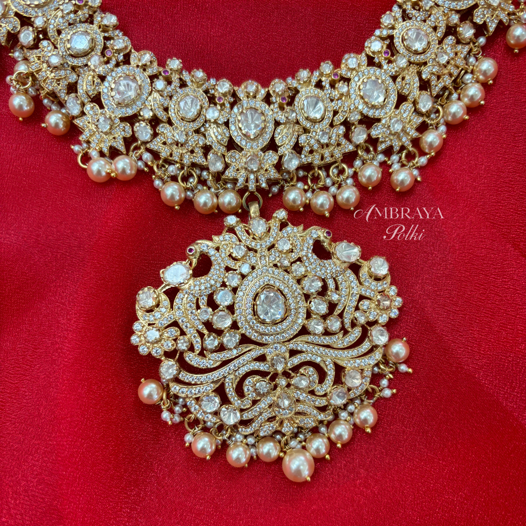 Swara Moissanite Necklace Set - Ambraya Polki