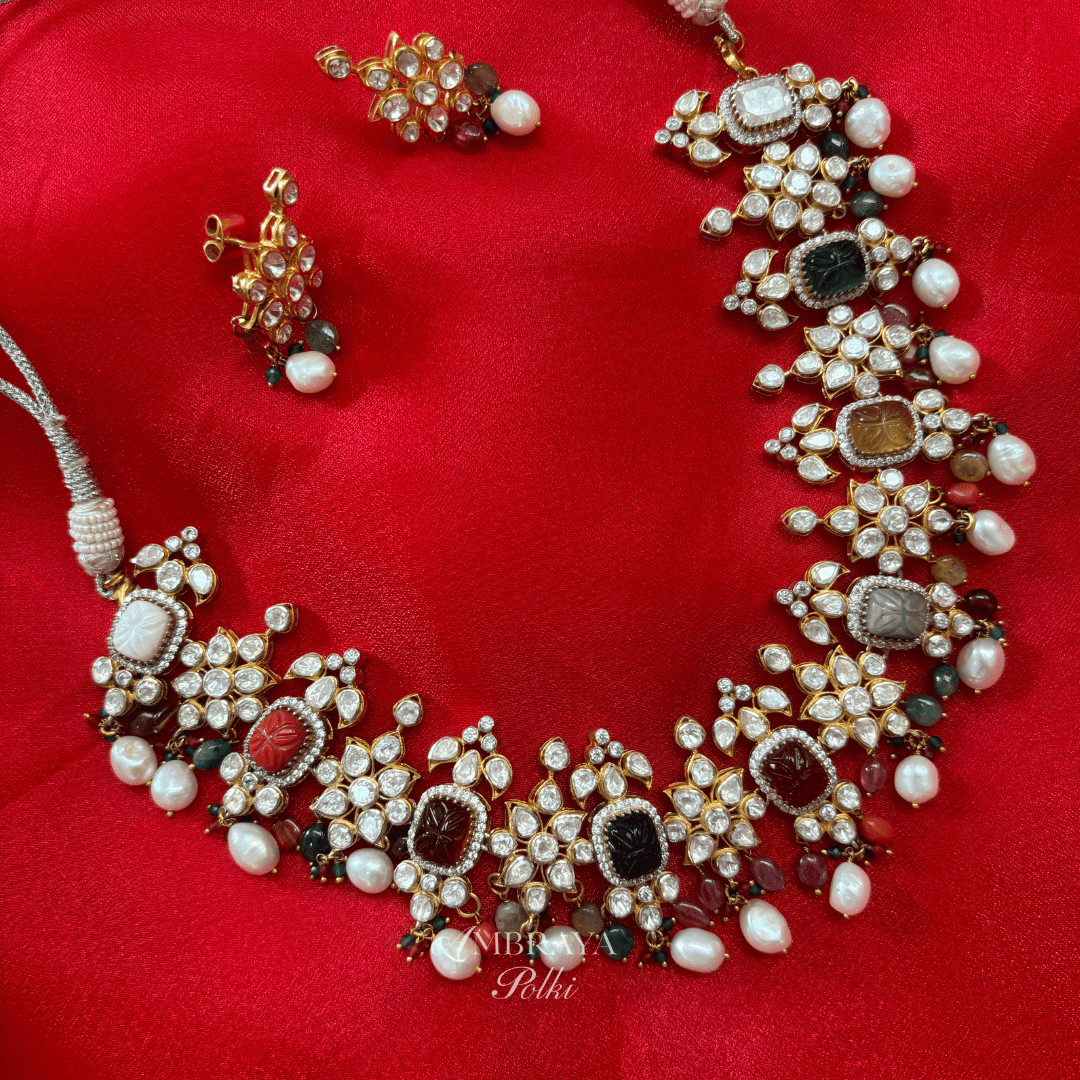 Devi Navratna Earrings - Ambraya Polki