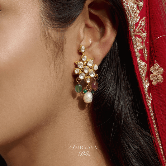 Devi Navratna Earrings - Ambraya Polki
