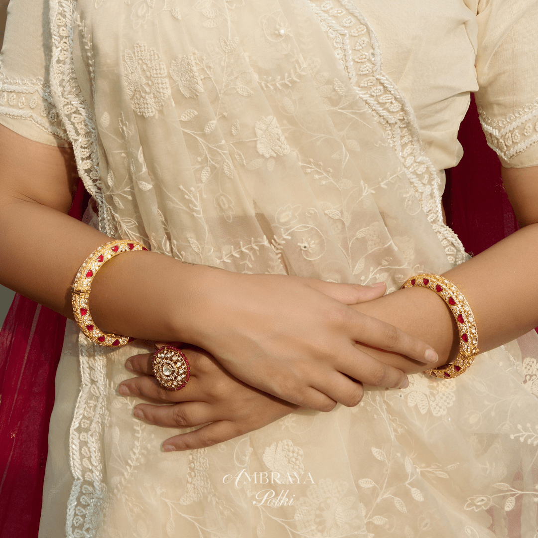 Nirvik Emerald & Ruby Bangles (Pair) - Ambraya Polki