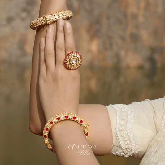 Nirvik Emerald & Ruby Bangles (Pair) - Ambraya Polki