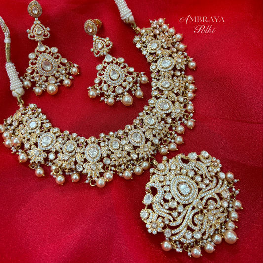 Swara Moissanite Necklace Set - Ambraya Polki